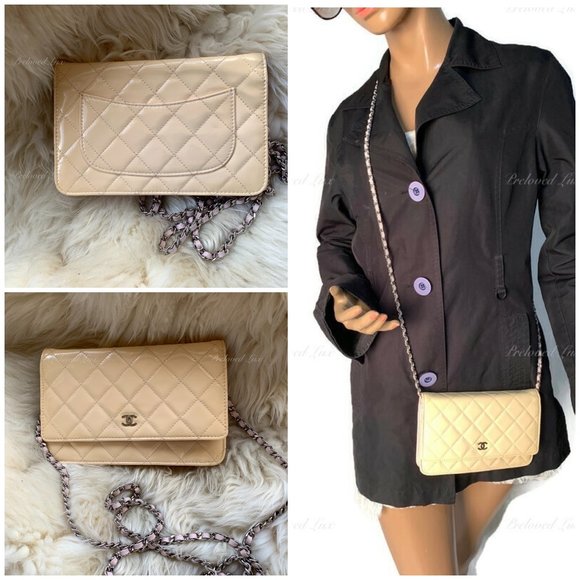 Authentic CHANEL Patent Leather Wallet-on-the-chain WOC Crossbody Flap Bag - Lig - Picture 14 of 15